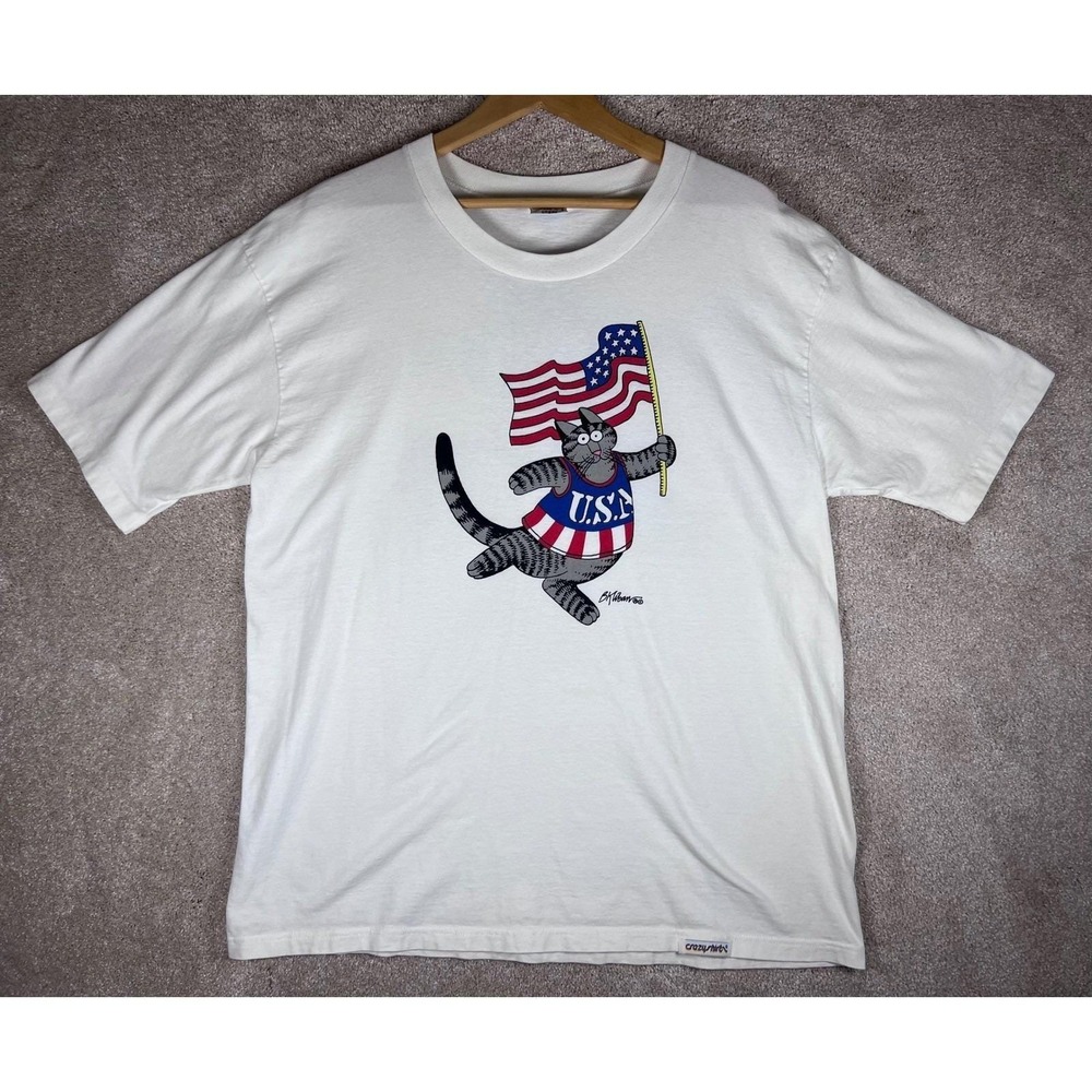 VTG 90's Crazy Shirts Hawaii T-Shirt Olympics Cat American Flag Olympics Large